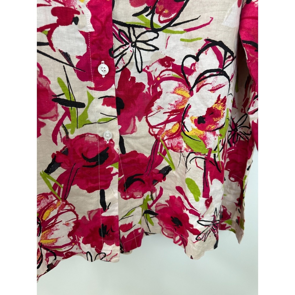 Chico's 100% Linen Multicolor Floral Print Button Up Shirt Size 3 US 16 XL Top - Picture 6 of 12